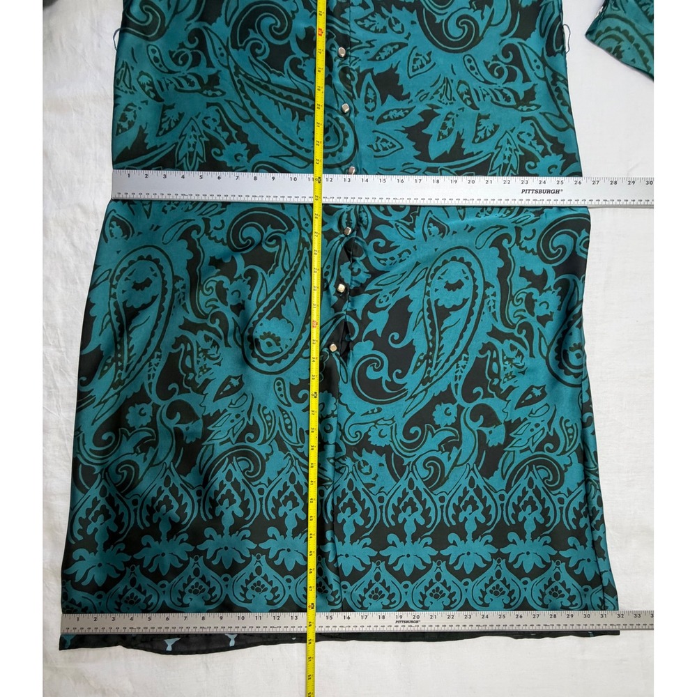 ZARA Teal Black Paisley Satin Shirt Dress XL Long Sleeve Button Up 8735/214 - Picture 10 of 12